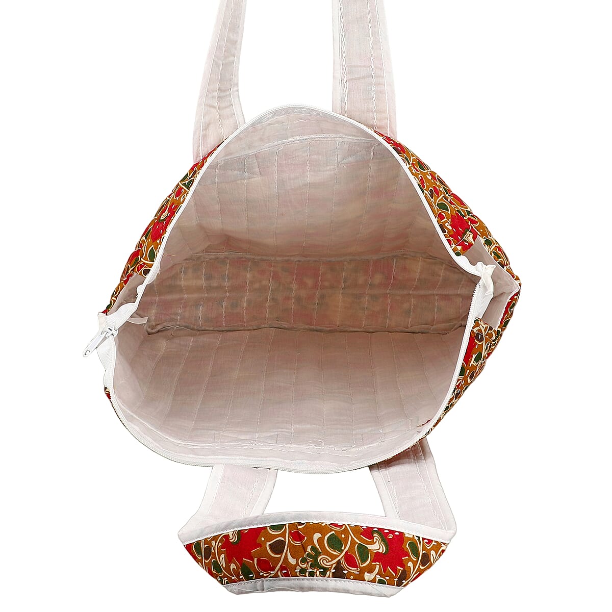 Red Natural Vine Pattern Hand Stitched Kantha Cotton Tote Bag image number 6