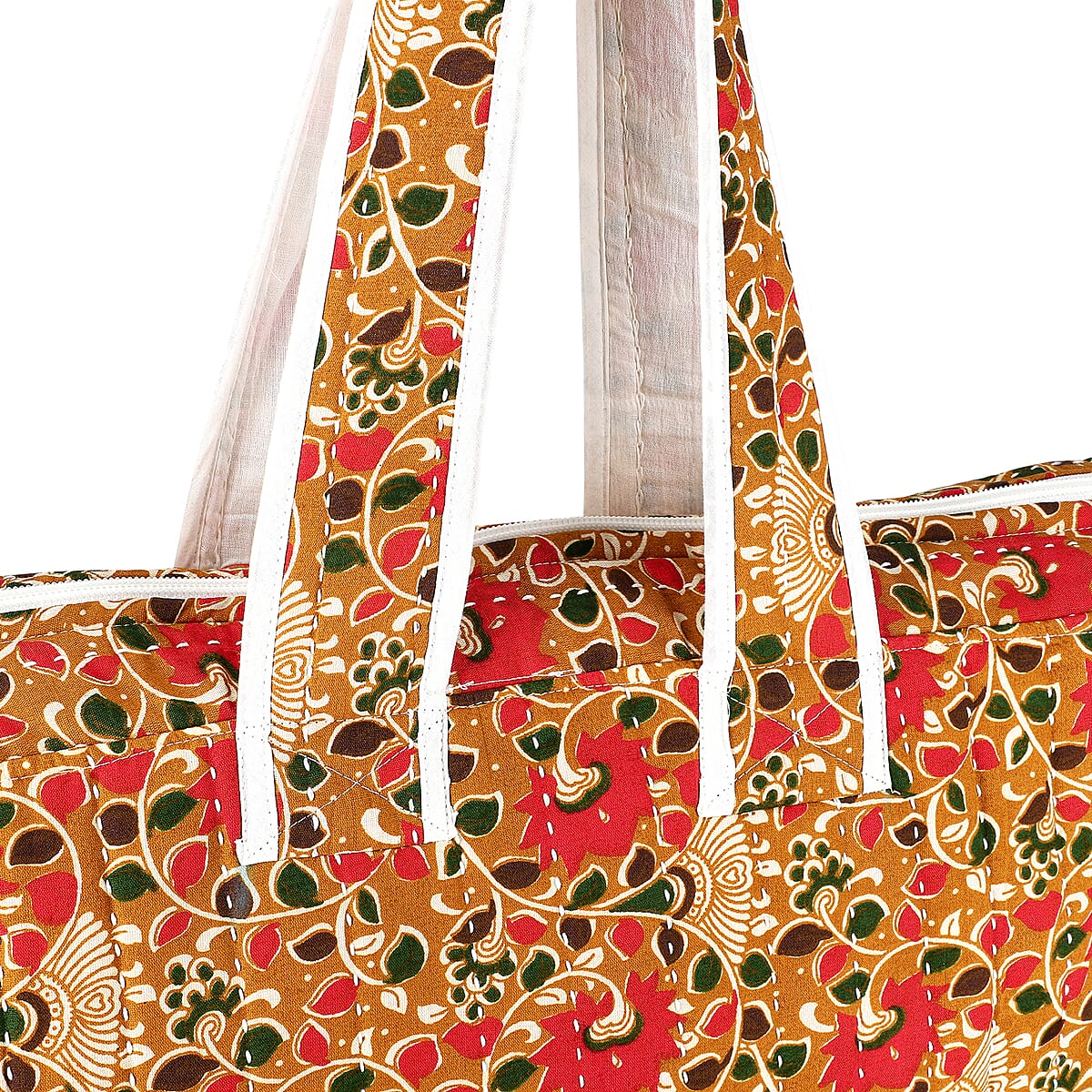 Red Natural Vine Pattern Hand Stitched Kantha Cotton Tote Bag image number 7