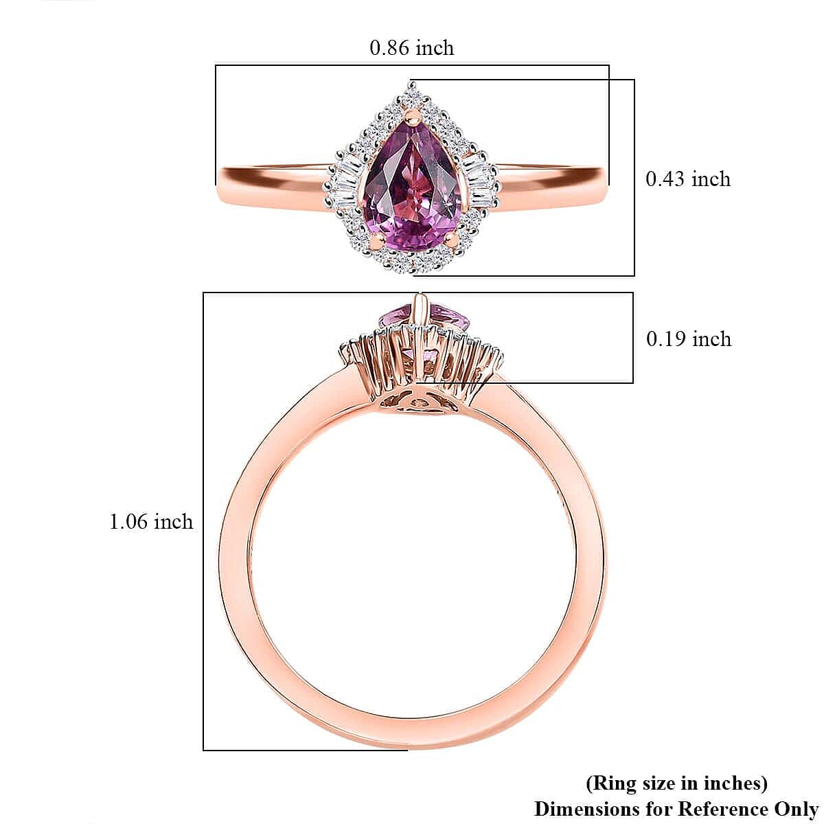 Luxoro AAA Madagascar Purple Sapphire and G-H I2 Diamond 0.90 ctw Halo Ring in 10K Rose Gold (Size 6.5) image number 5