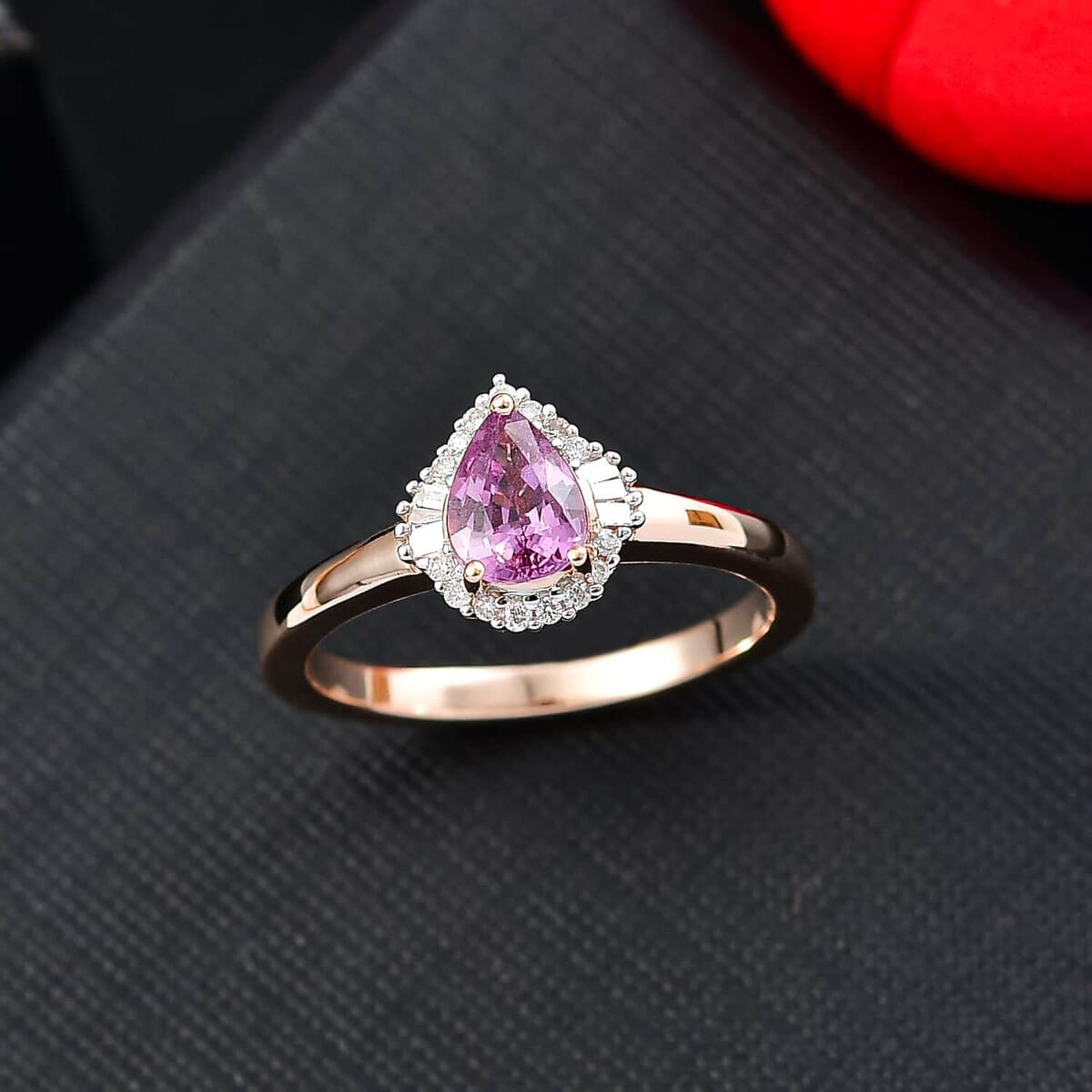 Luxoro 10K Rose Gold AAA Madagascar Purple Sapphire, Diamond (G-H, I2) Halo Ring (Size 8.5) 0.90 ctw image number 1