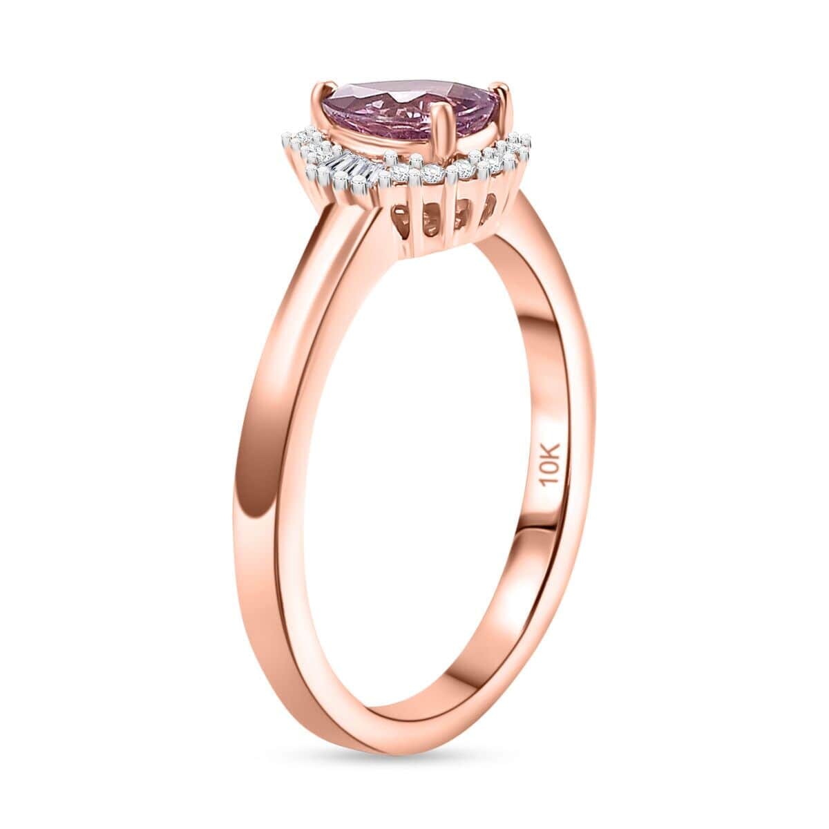 Luxoro 10K Rose Gold AAA Madagascar Purple Sapphire, Diamond (G-H, I2) Halo Ring (Size 8.5) 0.90 ctw image number 3