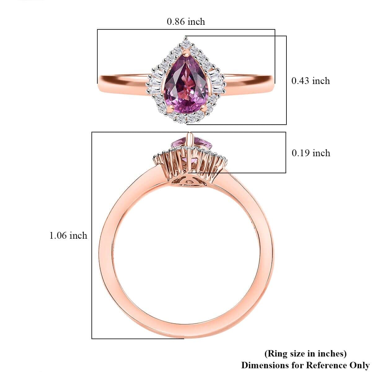 Luxoro 10K Rose Gold AAA Madagascar Purple Sapphire, Diamond (G-H, I2) Halo Ring (Size 8.5) 0.90 ctw image number 5