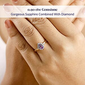 Luxoro AAA Madagascar Purple Sapphire, Diamond Halo Ring in 10K Rose Gold 0.90 ctw (Size 11.5)