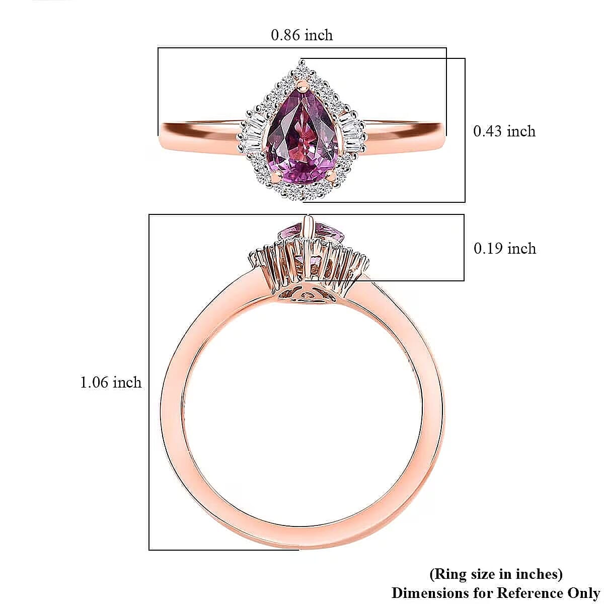 Luxoro AAA Madagascar Purple Sapphire, Diamond Halo Ring in 10K Rose Gold 0.90 ctw (Size 11.5) image number 5