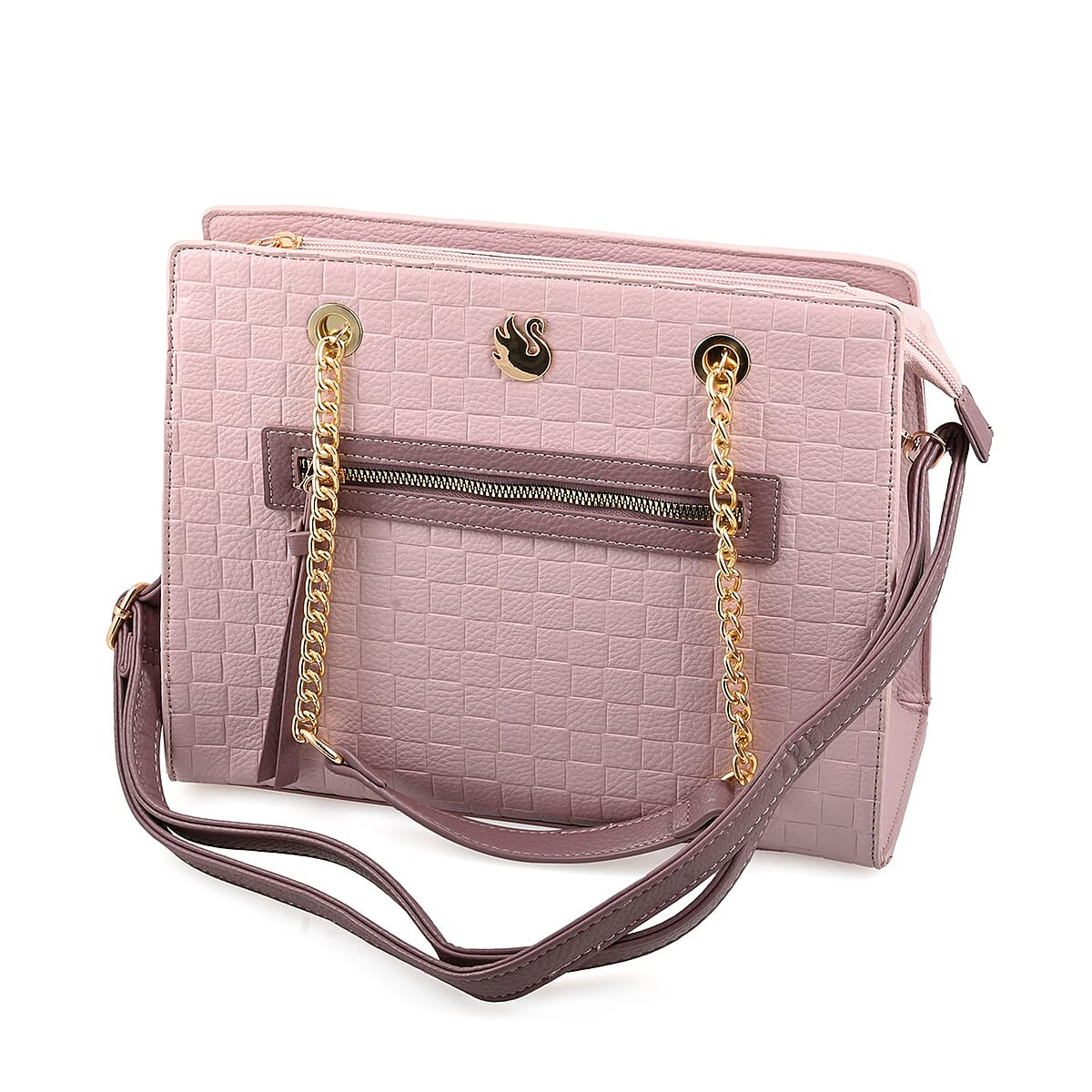 Gloria Vanderbilt Mauve Faux Leather Satchel Bag with Chain Strap image number 1