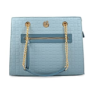 Gloria Vanderbilt Denim Grey Faux Leather Satchel Bag with Chain Strap