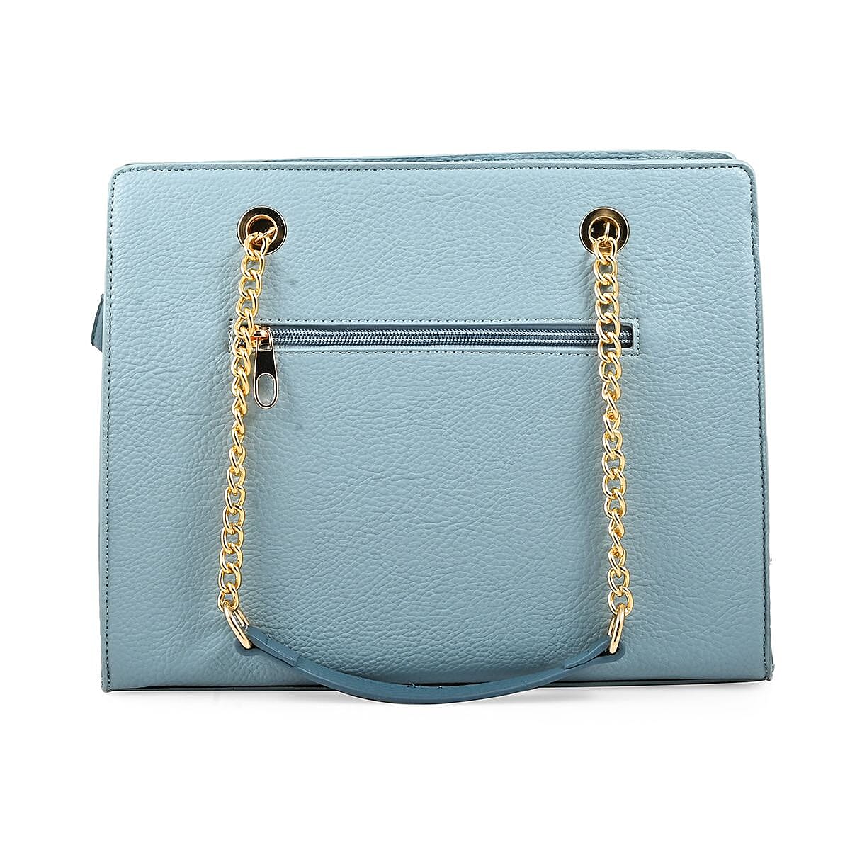 Gloria Vanderbilt Denim Grey Faux Leather Satchel Bag with Chain Strap image number 2