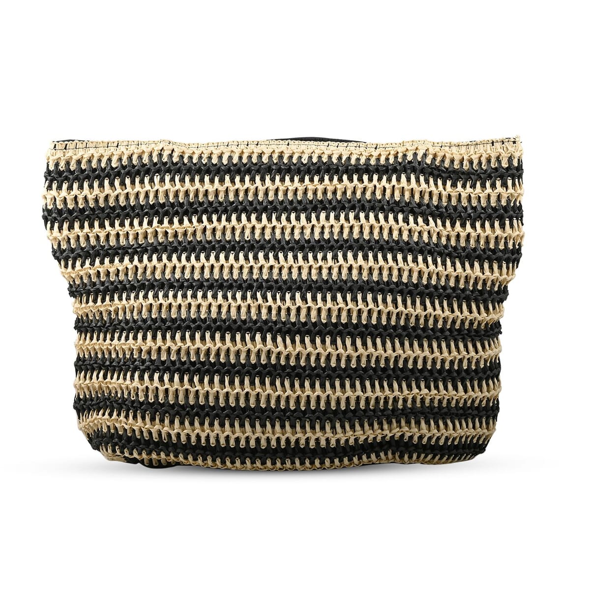 Beverly Hills Polo Club Black  Faux Leather & Straw Shoulder Bag image number 2