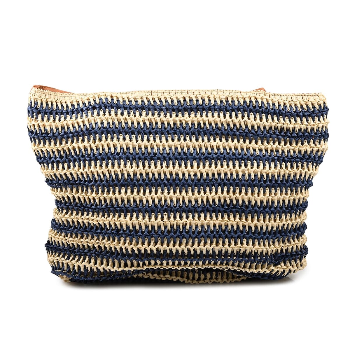 Beverly Hills Polo Club Tan & Navy Blue Faux Leather & Straw Shoulder Bag image number 2