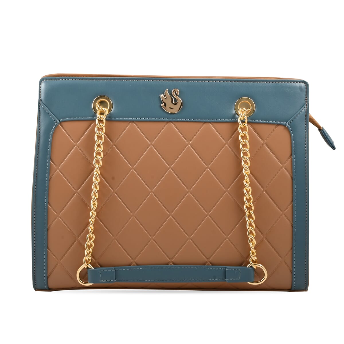 Gloria Vanderbilt Blue & Beige Faux Leather Satchel Bag with Chain Strap image number 0