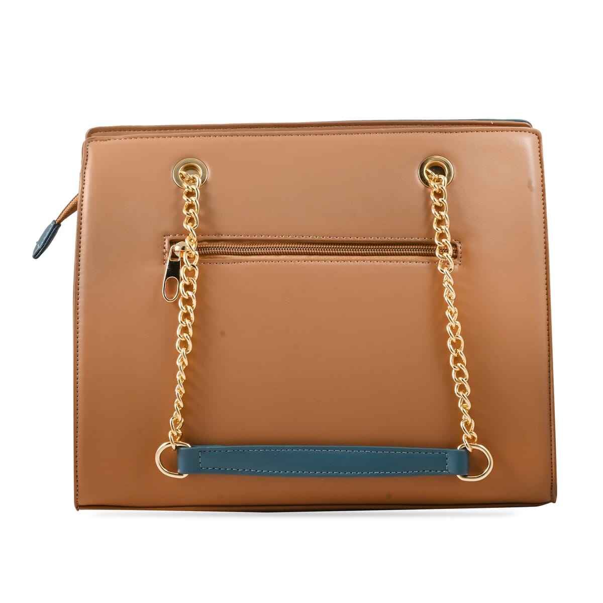 Gloria Vanderbilt Blue & Beige Faux Leather Satchel Bag with Chain Strap image number 1