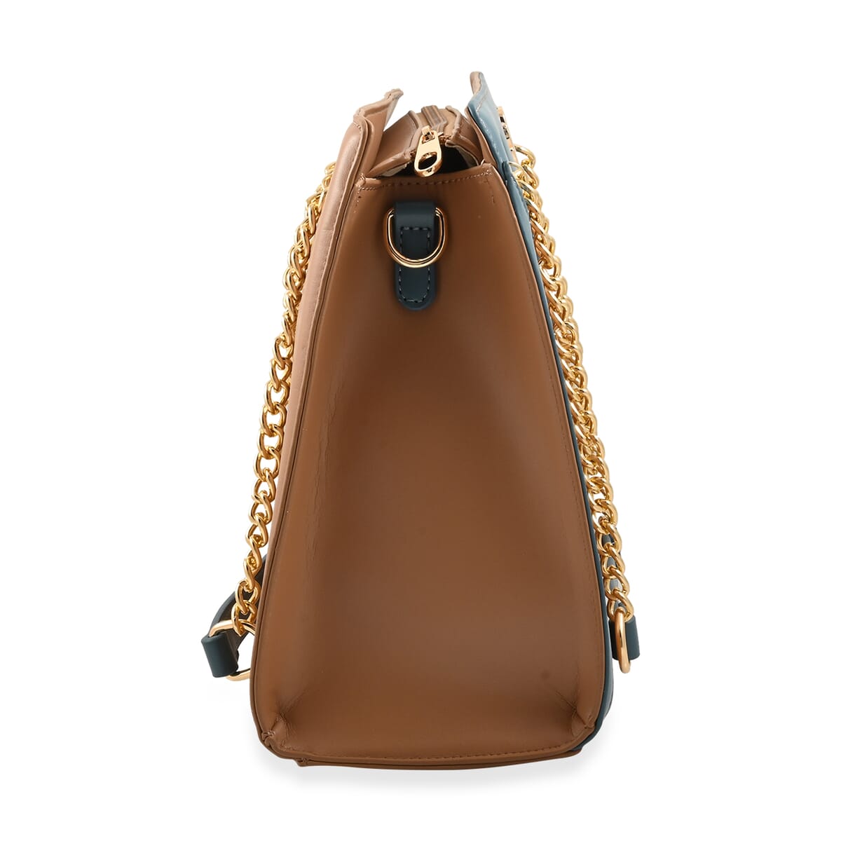 Gloria Vanderbilt Blue & Beige Faux Leather Satchel Bag with Chain Strap image number 3