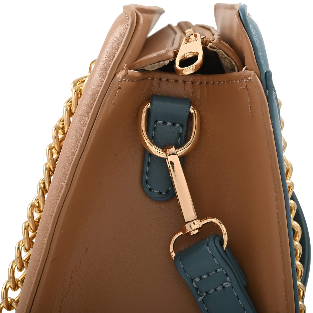 Gloria Vanderbilt Blue & Beige Faux Leather Satchel Bag with Chain Strap image number 6