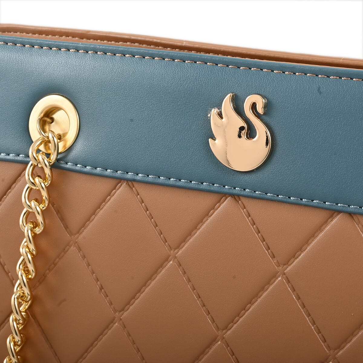 Gloria Vanderbilt Blue & Beige Faux Leather Satchel Bag with Chain Strap image number 7