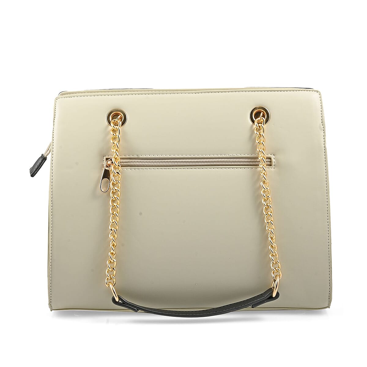 Gloria Vanderbilt Black & White Faux Leather Satchel Bag with Chain Strap image number 2