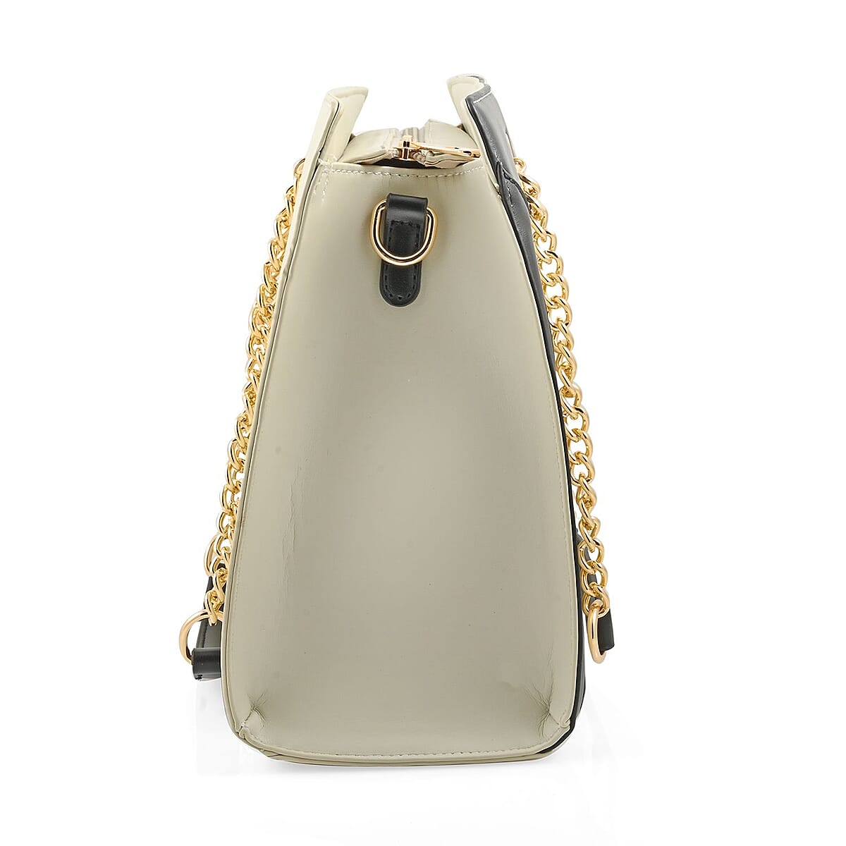 Gloria Vanderbilt Black & White Faux Leather Satchel Bag with Chain Strap image number 3