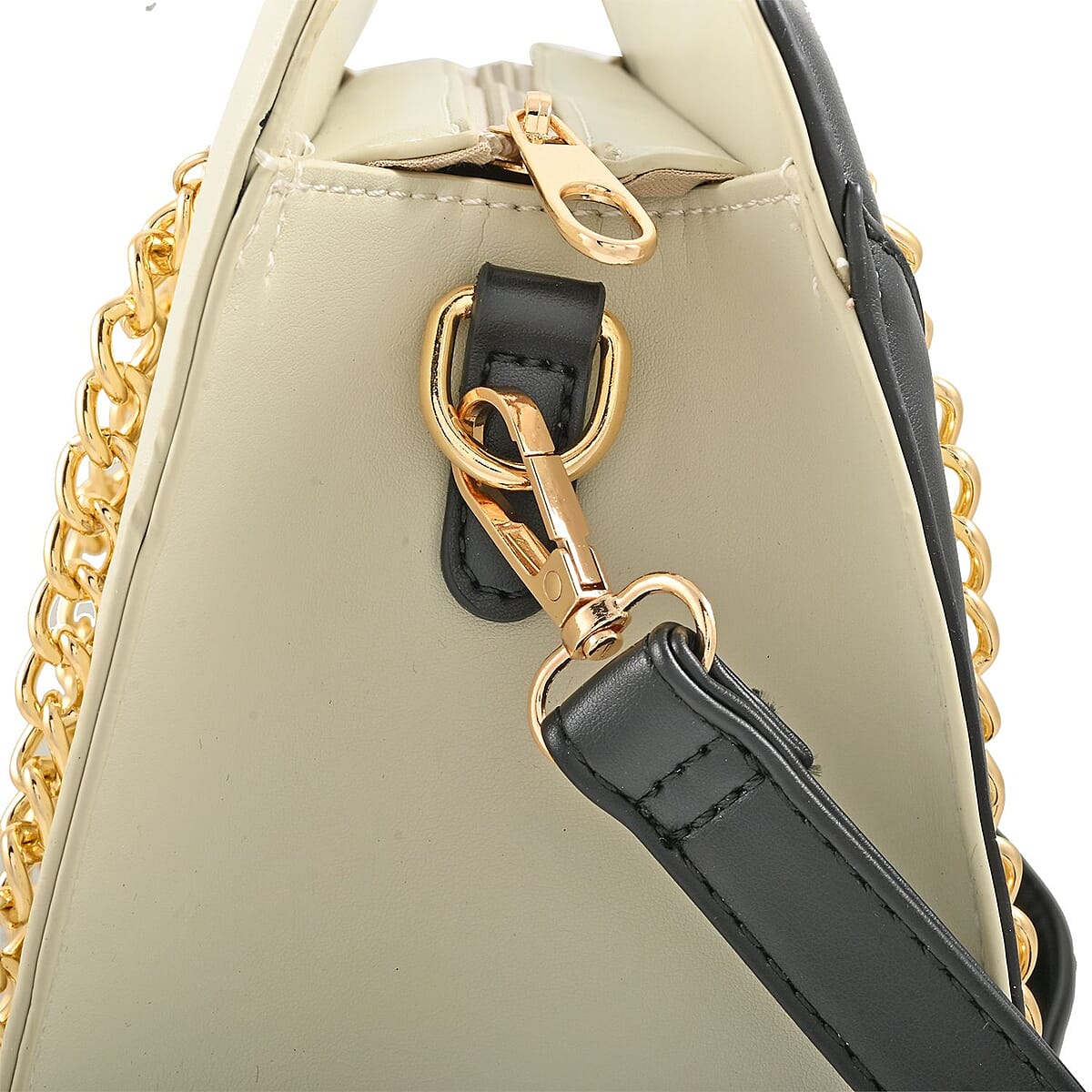 Gloria Vanderbilt Black & White Faux Leather Satchel Bag with Chain Strap image number 5