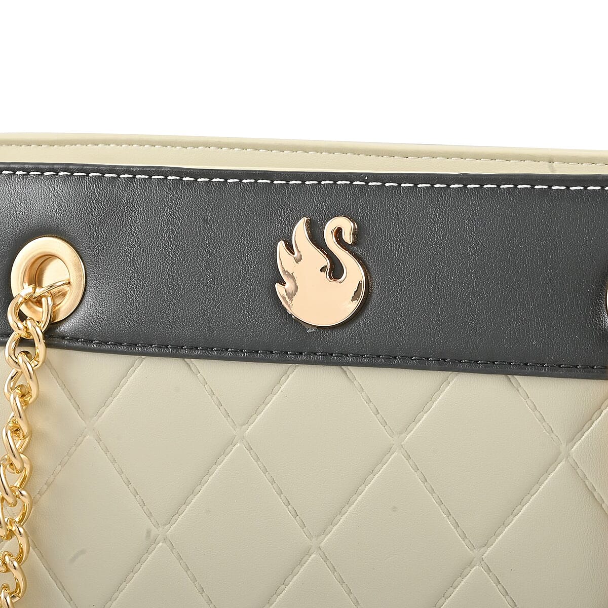 Gloria Vanderbilt Black & White Faux Leather Satchel Bag with Chain Strap image number 6