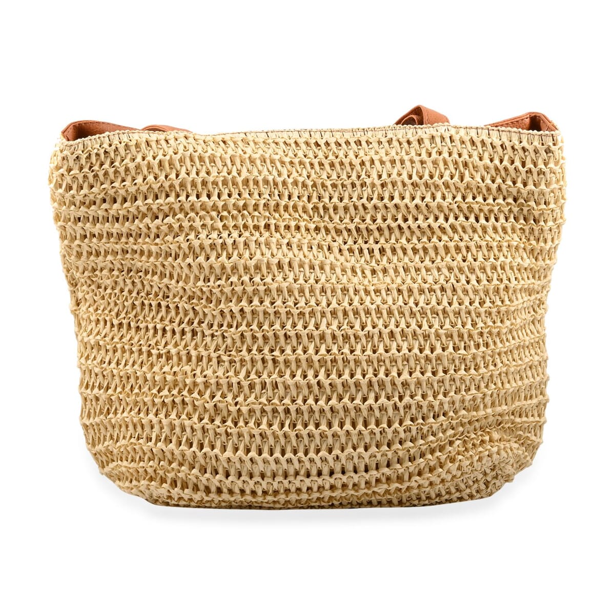 Beverly Hills Polo Club Tan & Cream Faux Leather and Straw Tote Bag image number 1