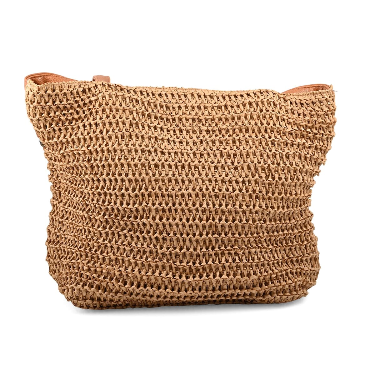 Beverly Hills Polo Club Tan Faux Leather and Straw Tote Bag image number 2
