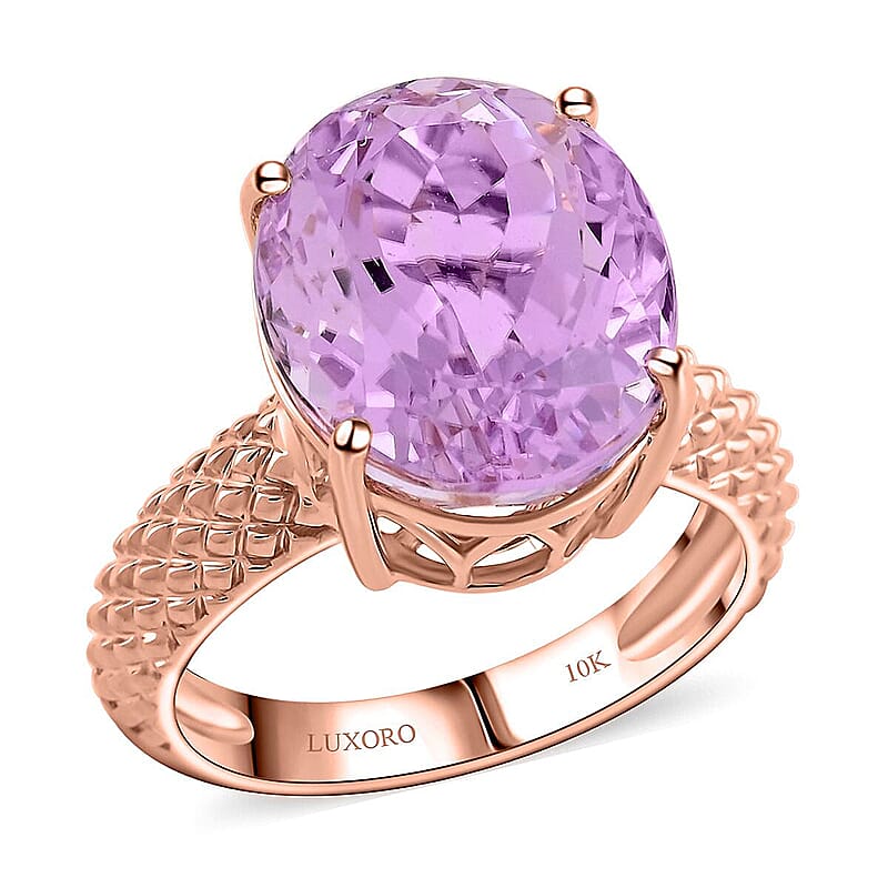 Certified and Appraised Luxoro AAA Martha Rocha Kunzite Solitaire Ring in 10K Rose Gold 10.65 ctw (Size 10.0)