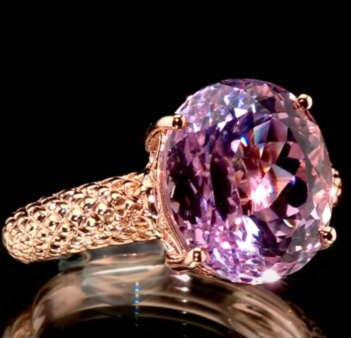 Certified & Appraised Luxoro AAA Martha Rocha Kunzite 10.65 ctw Solitaire Ring in 10K Rose Gold 4.33 Grams image number 1