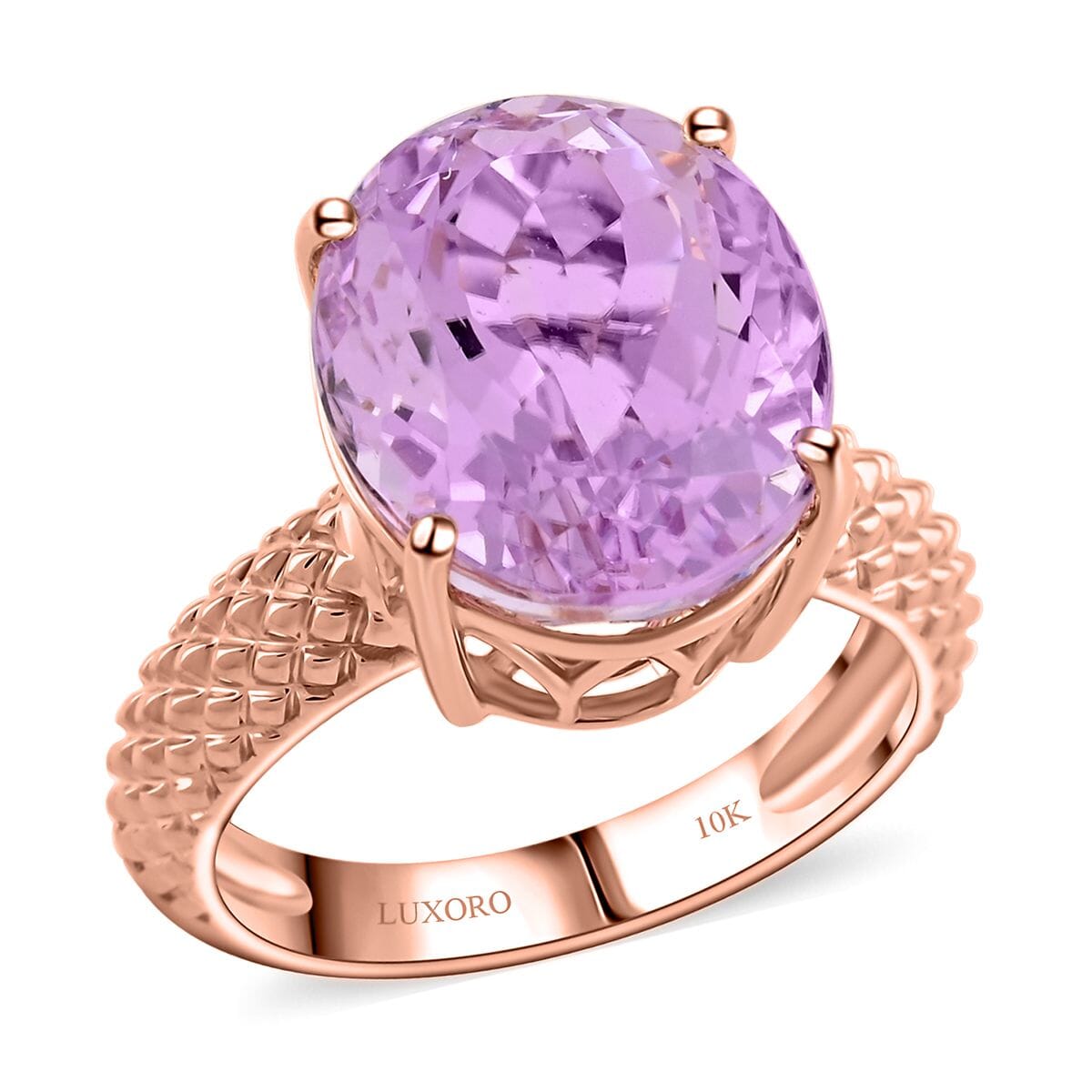Certified & Appraised Luxoro AAA Martha Rocha Kunzite 10.65 ctw Solitaire Ring in 10K Rose Gold (Size 8.0) 4.33 Grams image number 0