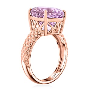 Certified Luxoro AAA Martha Rocha Kunzite Solitaire Ring in 10K Rose Gold 10.65 ctw (Size 8.5)