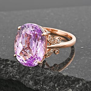 Certified & Appraised Luxoro AAA Martha Rocha Kunzite and I2 Diamond 13.10 ctw Ring in 10K Rose Gold (Size 10.0) 4.56 Grams