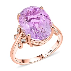 Certified & Appraised Luxoro 10K Rose Gold AAA Martha Rocha Kunzite, Diamond (I2) Ring (Size 5.5) (4.56 g) 13.10 ctw