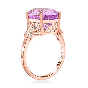 Certified & Appraised Luxoro AAA Martha Rocha Kunzite and I2 Diamond 13.10 ctw Ring in 10K Rose Gold (Size 6.0) 4.56 Grams