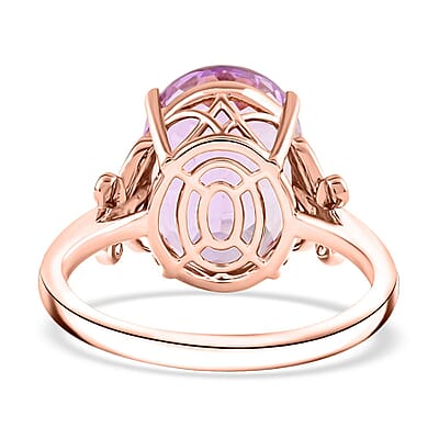 Certified & Appraised Luxoro AAA Martha Rocha Kunzite and I2 Diamond 13.10 ctw Ring in 10K Rose Gold (Size 6.0) 4.56 Grams