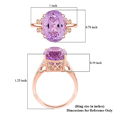 Certified & Appraised Luxoro AAA Martha Rocha Kunzite and I2 Diamond 13.10 ctw Ring in 10K Rose Gold (Size 9.0) 4.56 Grams