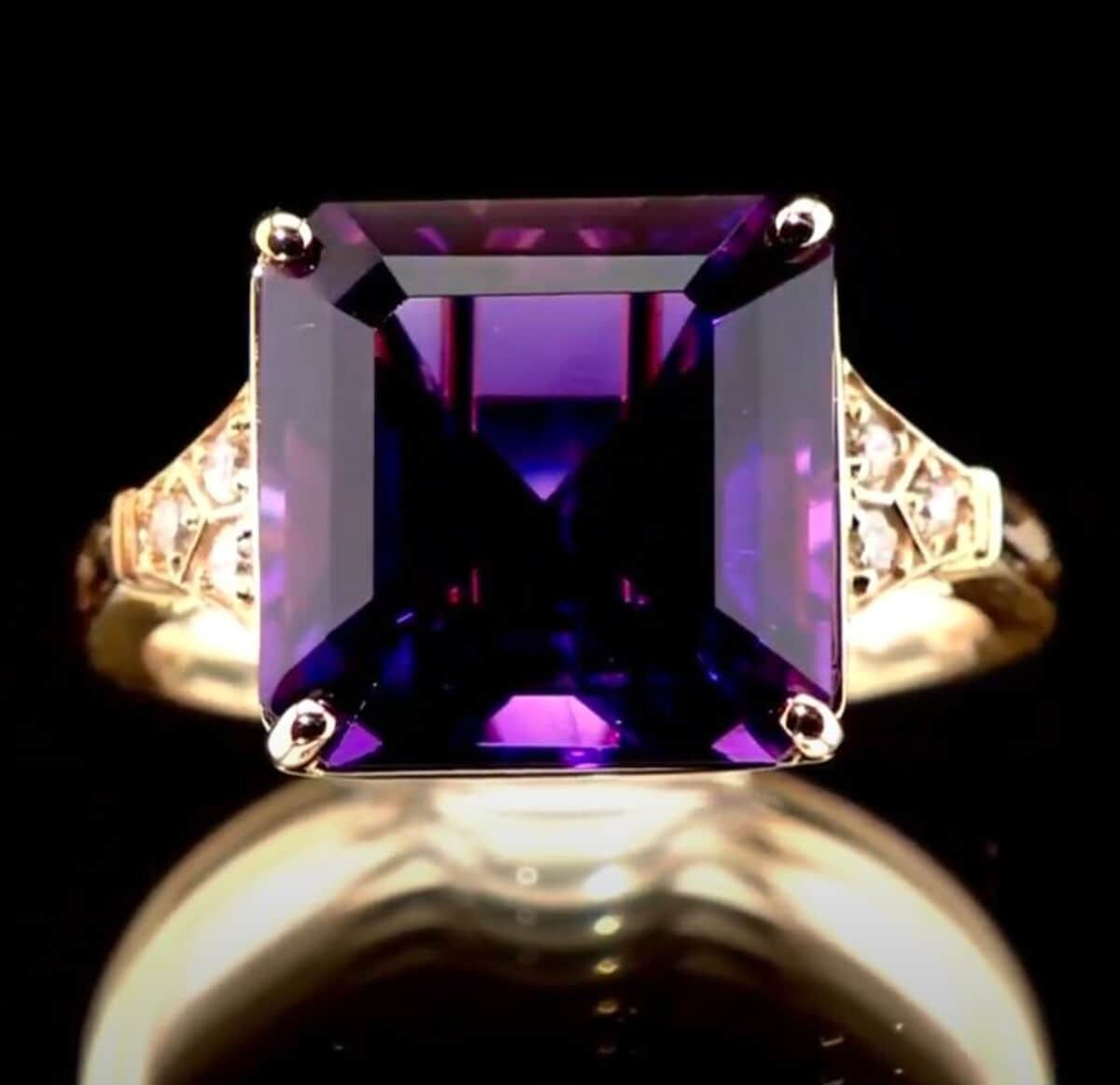 Certified & Appraised Luxoro AAA Natural Lusaka Amethyst and G-H I2 Diamond 8.25 ctw Ring in 10K Yellow Gold (Size 10.0) 4.10 Grams image number 0