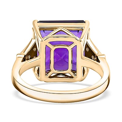 Certified & Appraised Luxoro AAA Natural Lusaka Amethyst and G-H I2 Diamond 8.25 ctw Ring in 10K Yellow Gold (Size 10.0) 4.10 Grams