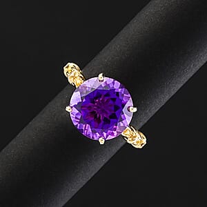 Certified & Appraised Luxoro AAA Natural Lusaka Amethyst and G-H I2 Diamond 6.52 ctw Ring in 10K Yellow Gold (Size 10.0) 4.60 Grams
