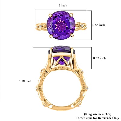 Certified & Appraised Luxoro AAA Natural Lusaka Amethyst and G-H I2 Diamond 6.52 ctw Ring in 10K Yellow Gold (Size 10.0) 4.60 Grams