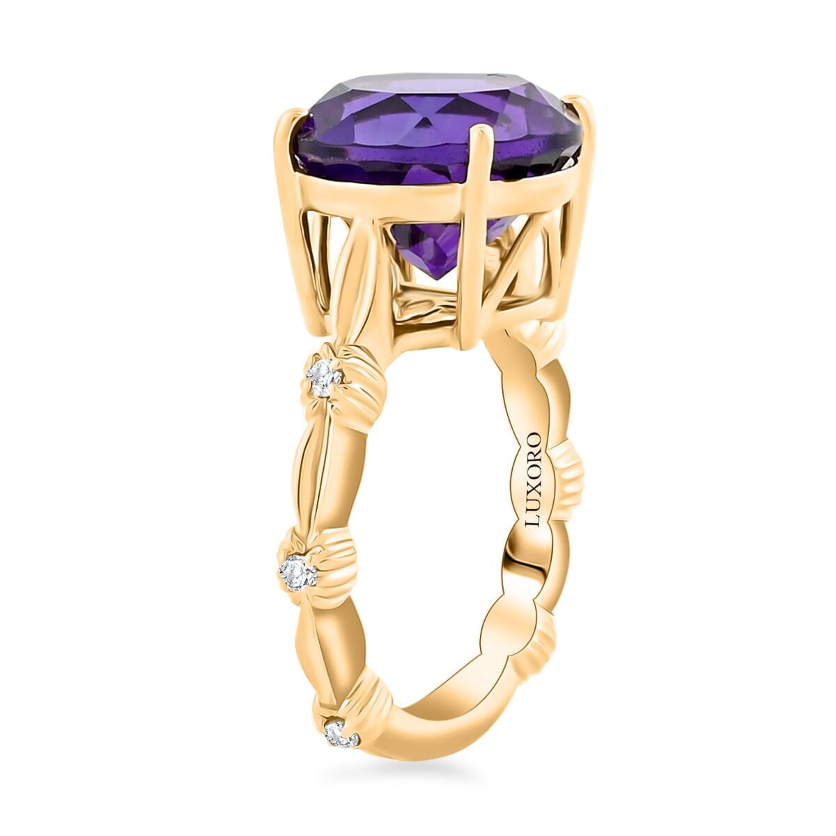 Certified & Appraised Luxoro AAA Natural Lusaka Amethyst and G-H I2 Diamond 6.52 ctw Ring in 10K Yellow Gold (Size 5.5) 4.60 Grams image number 3