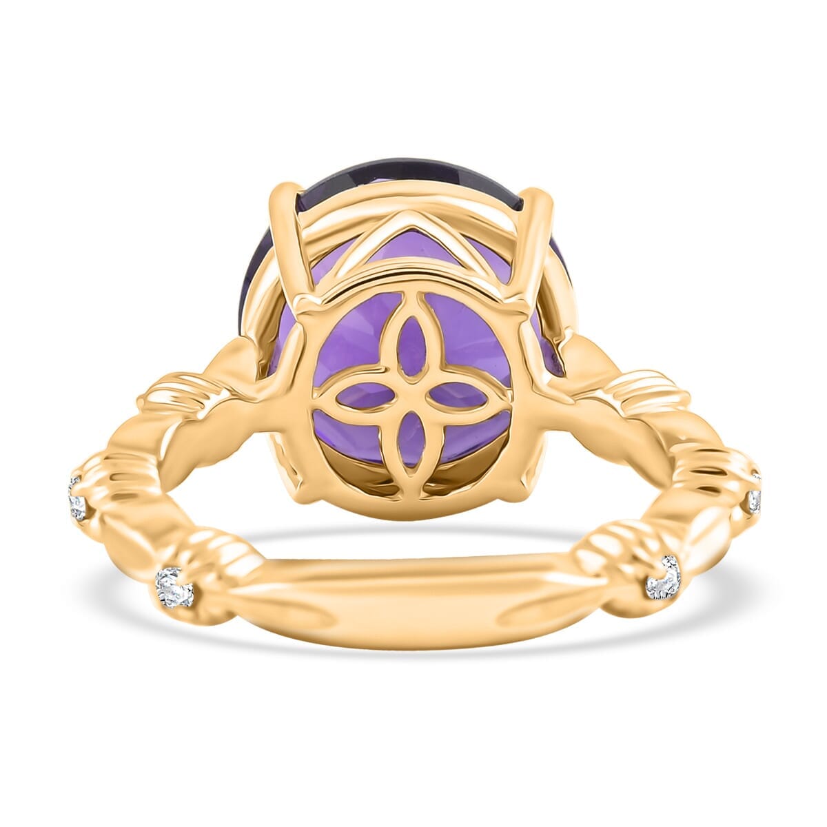 Certified & Appraised Luxoro AAA Natural Lusaka Amethyst and G-H I2 Diamond 6.52 ctw Ring in 10K Yellow Gold (Size 5.5) 4.60 Grams image number 4
