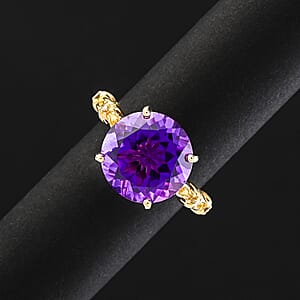 Certified & Appraised Luxoro AAA Natural Lusaka Amethyst and G-H I2 Diamond 6.52 ctw Ring in 10K Yellow Gold (Size 6.0) 4.60 Grams