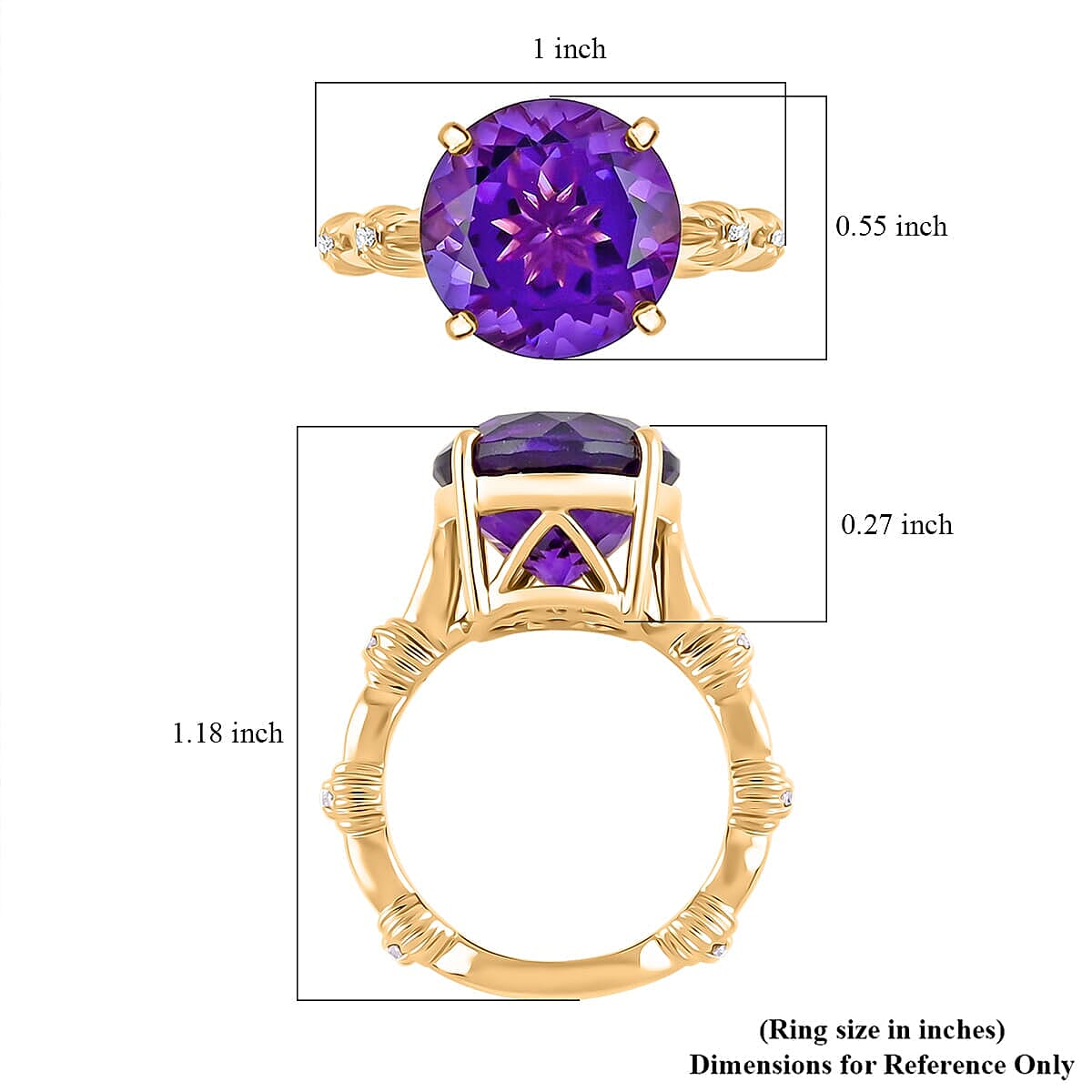 Certified & Appraised Luxoro AAA Natural Lusaka Amethyst and G-H I2 Diamond 6.52 ctw Ring in 10K Yellow Gold (Size 7.5) 4.60 Grams