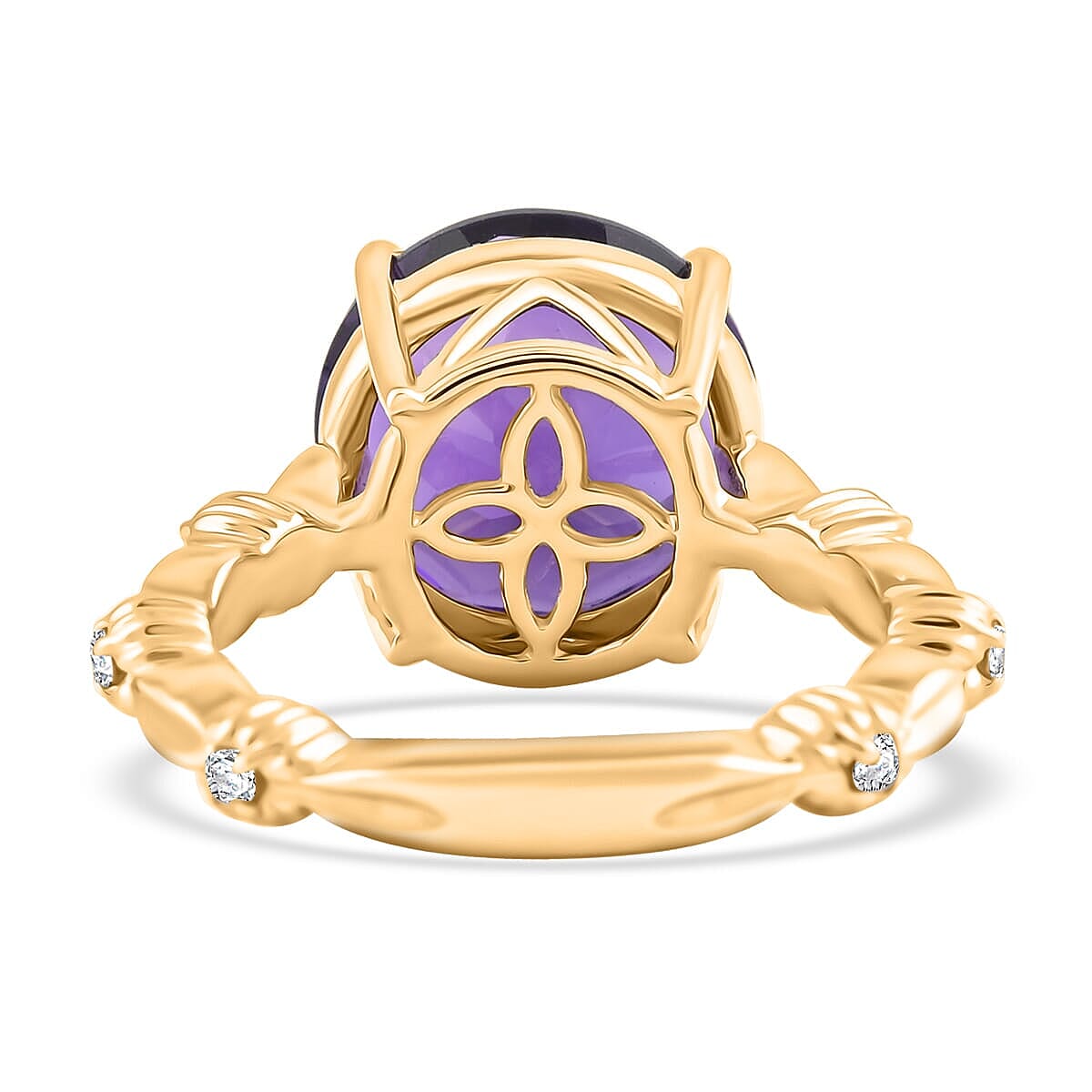 Certified & Appraised Luxoro AAA Natural Lusaka Amethyst and G-H I2 Diamond 6.52 ctw Ring in 10K Yellow Gold (Size 8.5) 4.60 Grams image number 4