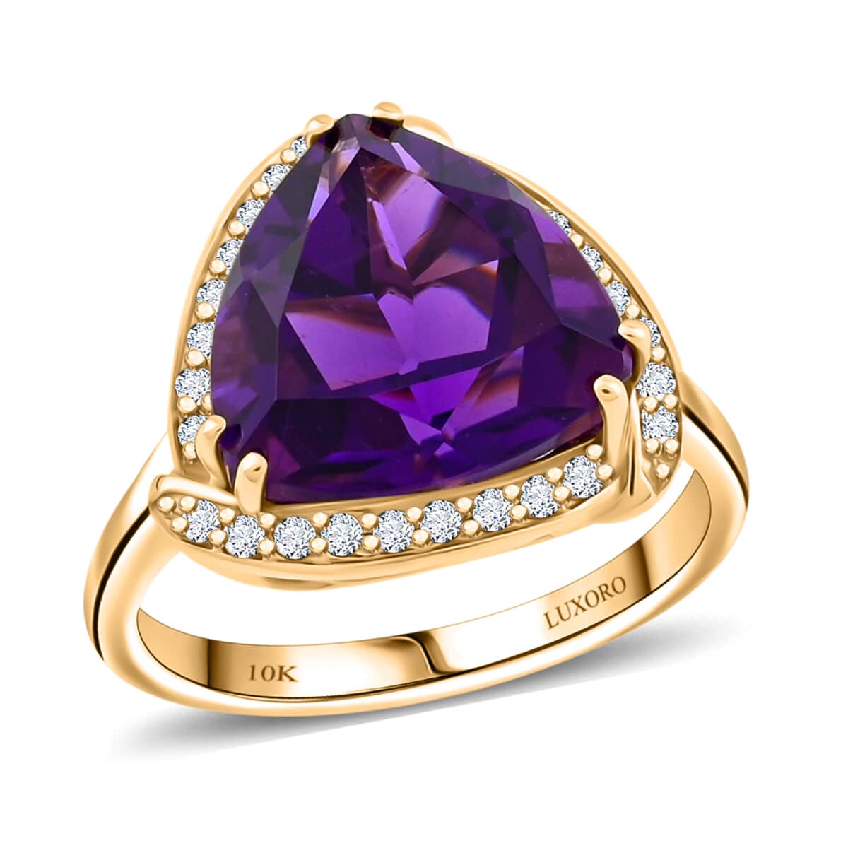 Certified & Appraised Luxoro AAA Natural Lusaka Amethyst and G-H I2 Diamond 6.05 ctw Ring in 10K Yellow Gold (Size 10.0) 4.38 Grams image number 0