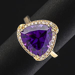 Certified Luxoro AAA Natural Lusaka Amethyst, Diamond Ring in 10K Yellow Gold 6.05 ctw (Size 10.0)