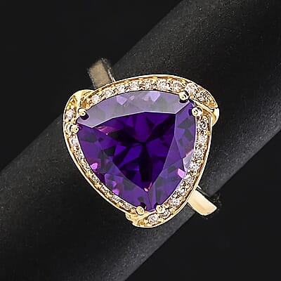 Certified and Appraised Luxoro AAA Natural Lusaka Amethyst, Diamond Ring in 10K Yellow Gold 6.05 ctw (Size 11.0)