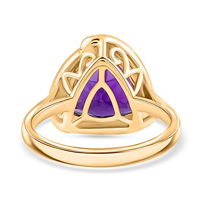 Certified & Appraised Luxoro 10K Yellow Gold AAA Natural Lusaka Amethyst, Diamond (G-H, I2) (0.22 cts) Ring (Size 5.0) (4.38 g) 6.05 ctw