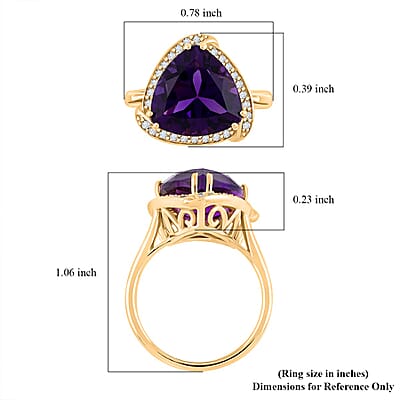 Certified & Appraised Luxoro 10K Yellow Gold AAA Natural Lusaka Amethyst, Diamond (G-H, I2) (0.22 cts) Ring (Size 5.0) (4.38 g) 6.05 ctw