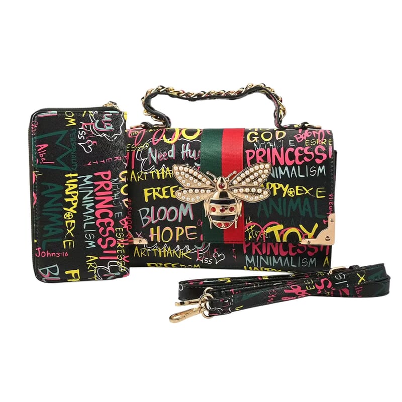 Set of 2 Vegan Leather Crossbody Bag with Wallet
