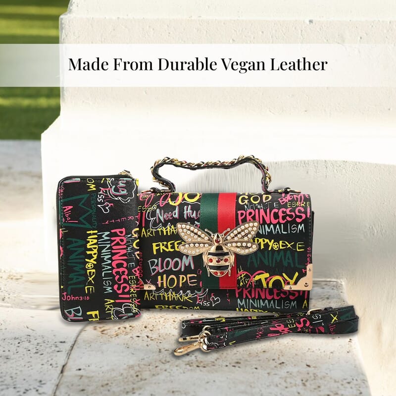 Set of 2 Vegan Leather Crossbody Bag with Wallet