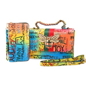 Chunma Graffiti Art, Set of 2, Multi Color Vegan Leather Crossbody Bag with Wallet